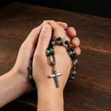 Natural Stone Rosary Cross Necklace – Faith, Earth & Timeless Devotion
