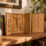The Life of Christ Hand-Carved Beechwood Triptych – From Nativity to Resurrection Glory - Christian gift presentation