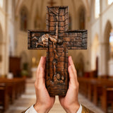 Bgcopper 6 inches Savior Jesus Cross Wood carving - Mini version