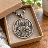S925 Sterling Silver Sacred Heart of Jesus Medallion Necklace