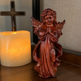 Hand-Carved Praying Angel Figurine – 6 Inch Solid Wood Statue for Christian Home Blessings