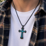 Black Turquoise-Style "Faith" Cross Necklace