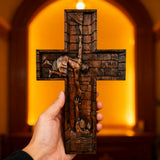 Bgcopper 6 inches Savior Jesus Cross Wood carving - Mini version