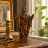 Hand Carved Sacred Heart of Jesus Virgin Mary Wooden Tabletop Ornament