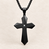 Faceted Eight Point North Star CZ Inlay Stainless Steel Cross Necklace