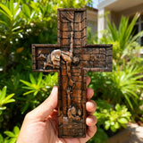 Bgcopper 6 inches Savior Jesus Cross Wood carving - Mini version