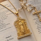 Our Lady of Guadalupe Temple‑Style Rhinestone Inlaid Stainless Steel Necklace