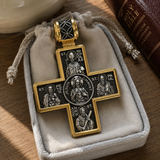 Double-Sided S925K Sterling Silver Sacred Heart and Saint Cross Pendant—Your Daily Spiritual Companion