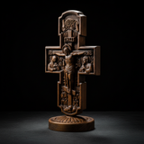 Double-Sided Icon Wood Carving ✝️ | Hand-Carved Crucifix & Saints Beechwood Wall Art for Christian home decor and prayer spaces
