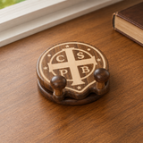 Beechwood Saint Benedict Cross Phone Stand – Foldable Adjustable Christian Desk Holder