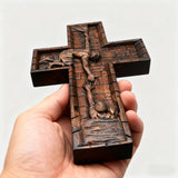 Bgcopper 6 inches Savior Jesus Cross Wood carving - Mini version