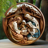 Christian Holy Family Relief Decorative Plaque - 8 Inch / 12 Inch Aluminum Waterproof Religious Wall Art (with Mounting Accessories)