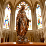 Hand Carved Sacred Heart of Jesus Virgin Mary Wooden Tabletop Ornament