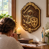St. Michael Archangel Hand-Carved Wooden Wall Plaque – Sword & Shield of Divine Protection