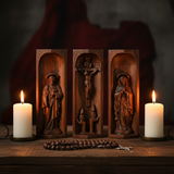 Beech Wood Holy Family Altar Decor - Handcrafted Christian Prayer Desktop Gift