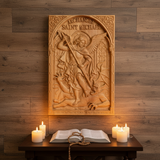 Hand-Carved Archangel Saint Michael Wood Wall Plaque | Catholic Home Decor | Christian Wall Art