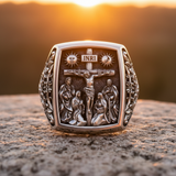 S925K Silver Handcrafted Jesus Crucifixion Scene Ring
