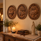 Sacred Family Three Sacred Hearts Wall Decoration Wood Sculpture