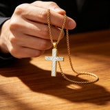 Diagonal Line Textured Cross Necklace – Minimalist Faith, Bold Contrast