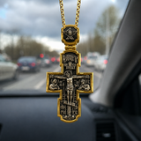 Orthodox S925K Silver Double-Sided Engraved Jesus Christ Crucified and Saints Orthodox Necklace