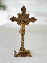 Wood carving of the Cross of the Order of Saint Benedict - with base