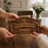 Personalized “Bless Our Home” Hand-Carved Beechwood Wall Plaque - design detail