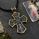 Holy Family of Mary Sacred Heart of Jesus IHS Double-Sided S925 Sterling Silver Cross