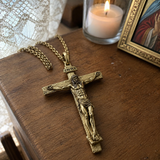 Solid Brass Jesus Crucifix Necklace – Christian Cross Pendant with 24" Chain