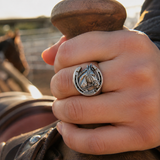Titanium steel Lucky Horseshoe Horse Head Ring