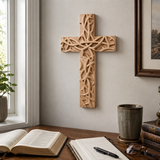 Hand-Carved Beechwood Crown of Thorns Wall Cross
