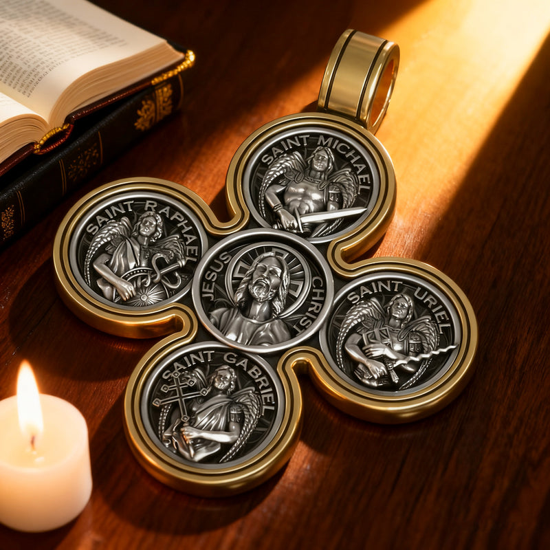 Baroque Style Crucifix Pendant with Jesus and the Four Archangels – A Symbol of Faith and Divine Protection