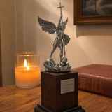 Archangel Michael 6" Resin Statue with Solid Wood Base – Christian Protection & Victory Decor
