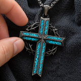 ‘By His Wounds’ Turquoise Crown of Thorns Cross — Comes with a 24-inch chain
