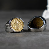 Saint Benedict Medal Stainless Steel Cross Ring