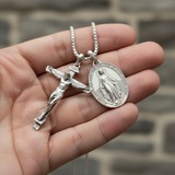 Jesus Cross and Virgin Mary Combination Necklace Pendant