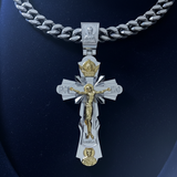 Gold-Plated Copper Crucifix Pendant with Jesus Christ and Religious Figures