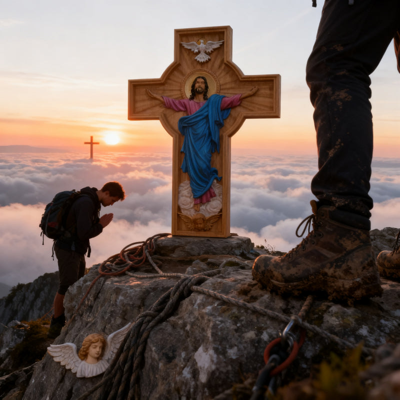 Bgcopper October New Release: Hand-Carved Painted Wood Cross — The Ascension of Christ