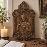 Sacred Heart of Jesus Hand-Carved Beechwood Plaque – Catholic Prayer, Home Blessing & Faith Gift