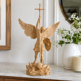 St. Michael the Archangel - Hand Carved Boxwood Sculpture - Spiritual Guardian for Prayer Spaces