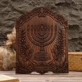 Hand-Carved Beech Wood Menorah & Olive Tree Plaque – Jewish Faith Home Décor
