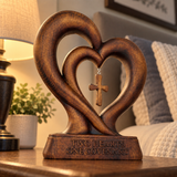 Handcrafted Beechwood Two Hearts One Covenant Cross Sculpture – Christian Wedding & Anniversary Gift