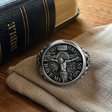 S925 Sliver Jesus Crucifixion St. Benedict Medal Ring