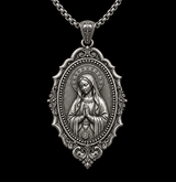 Virgin Mary Prayer Medal Necklace – S925 Sterling Silver Catholic Pendant