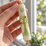 Tree of Life Mezuzah with Shema Scroll – Enamel & Gold-Tone Doorpost Blessing