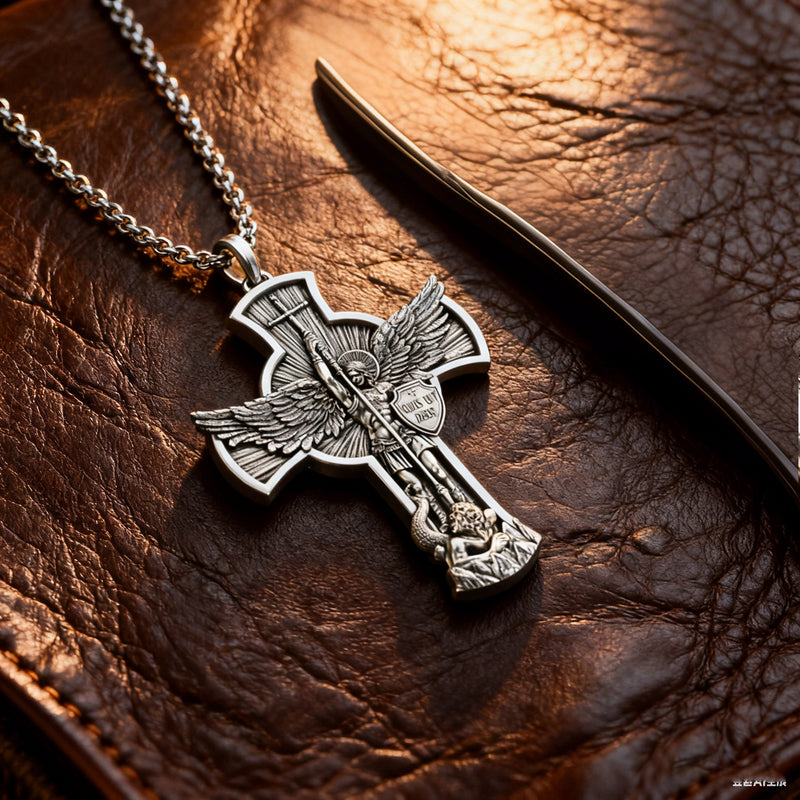 St. Michael Guardian Cross pendant — front view