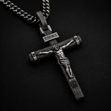 Jesus Crucifixion S925K Silver Crucifix Pendant- with 5mm Titanium Cuban Chain