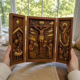 The Life of Christ Hand-Carved Beechwood Triptych – From Nativity to Resurrection Glory - product image 1
