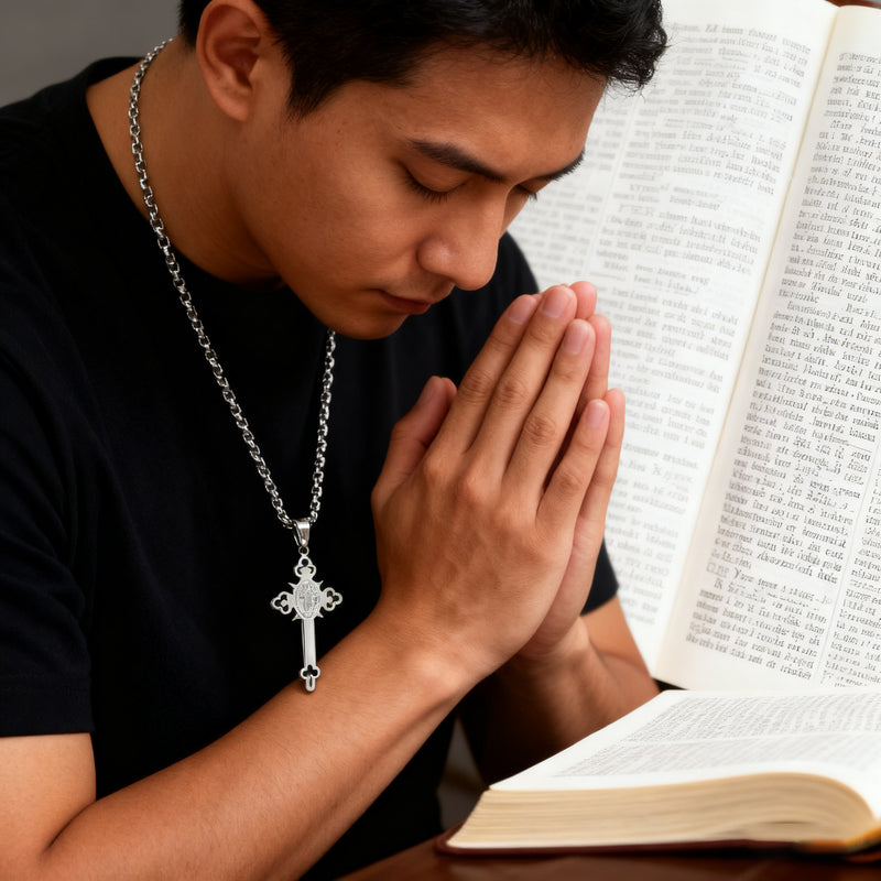 St. Benedict Exorcism Cross Necklace - Bless you and your family