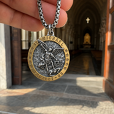 Two-Tone St. Michael Archangel Protection Medal Stainless Steel Necklace