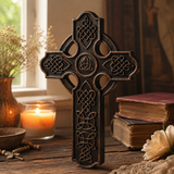 Solid Beechwood Celtic Cross - Hand-Carved Christian Wall Cross - Meaningful Religious Gift